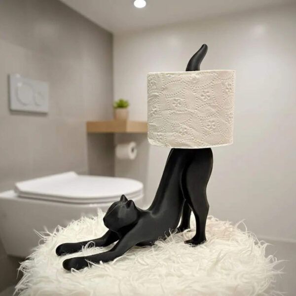 3D Baskı Kedi Figürlü Tuvalet Kağıdı Tutucu - Modern Banyo Aksesuarı