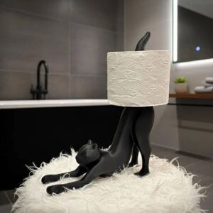 3D Baskı Kedi Figürlü Tuvalet Kağıdı Tutucu - Modern Banyo Aksesuarı