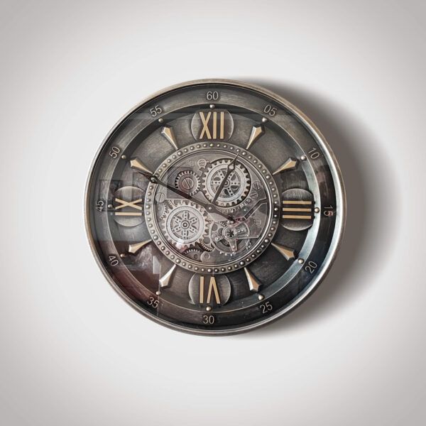 Büyük Steampunk Duvar Saati - 59 cm Hareketli Dişli Mekanizma ve Cam Kapaklı
