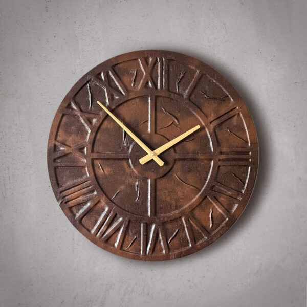 Deri Duvar Saati - Vegan El Yapımı Roma Rakamlı 50 cm Sessiz Saatto