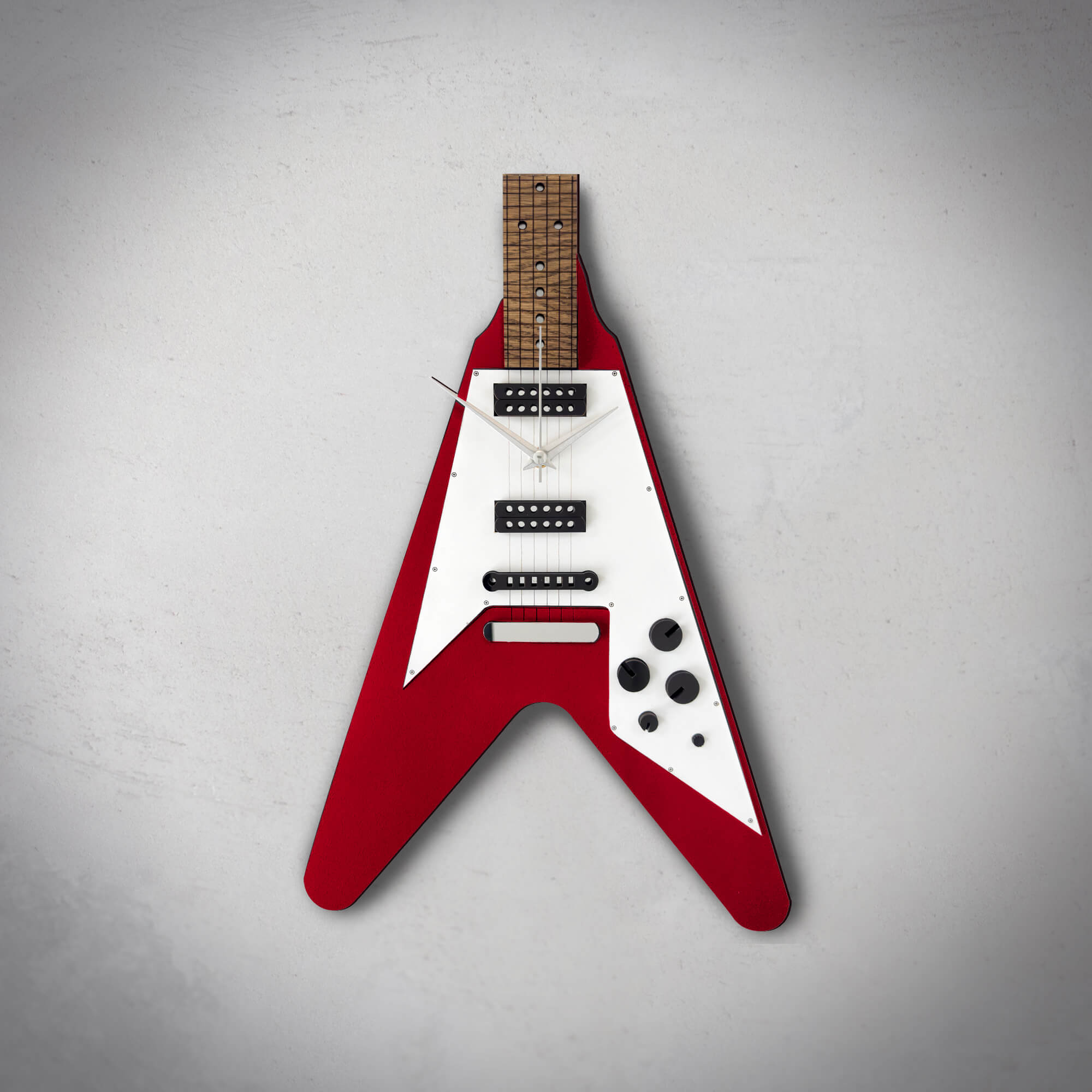 Kırmızı Flying V Gitar Duvar Saati - Rock Temalı El İşçiliği Saatto