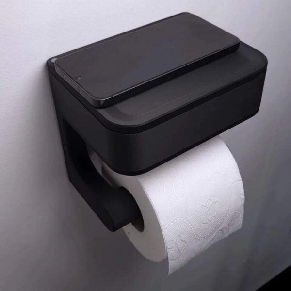 Mat Siyah Tuvalet Kağıdı Tutucu - Entegre Telefon Standlı Modern Banyo Aksesuarı