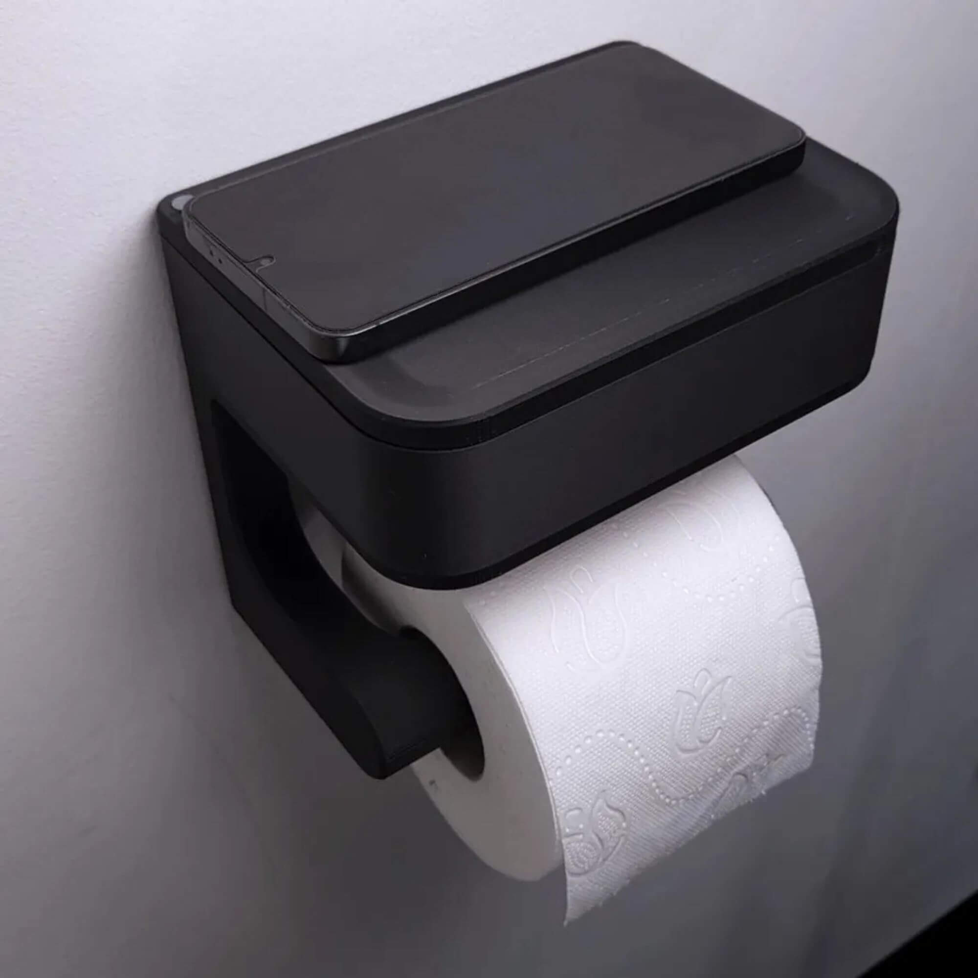 Mat Siyah Tuvalet Kağıdı Tutucu - Entegre Telefon Standlı Modern Banyo Aksesuarı